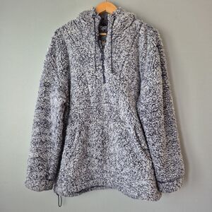 Cabin Fever by Ramatex Gray White Long Sleeve Sherpa Pullover Jacket Womens LRG